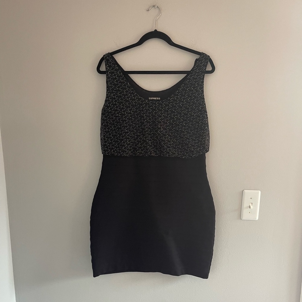 Express L Women's Bandage Dress Black Silver Party clubbing cocktail